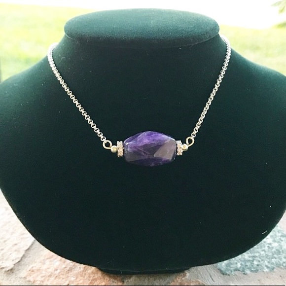 Amethyst white gold plated cz spacers necklace - Picture 3 of 8